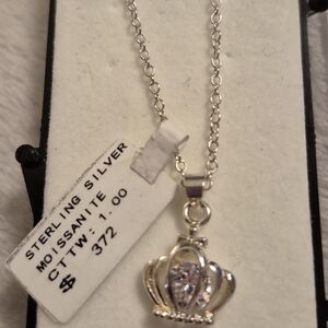 Sterling Silver Moissanite Crown Pendant Necklace